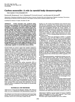 Carbon Monoxide: a Role in Carotid Body Chemoreception (Heme Oxygenase 2/Zinc Protoporphyrin IX) NANDURI R