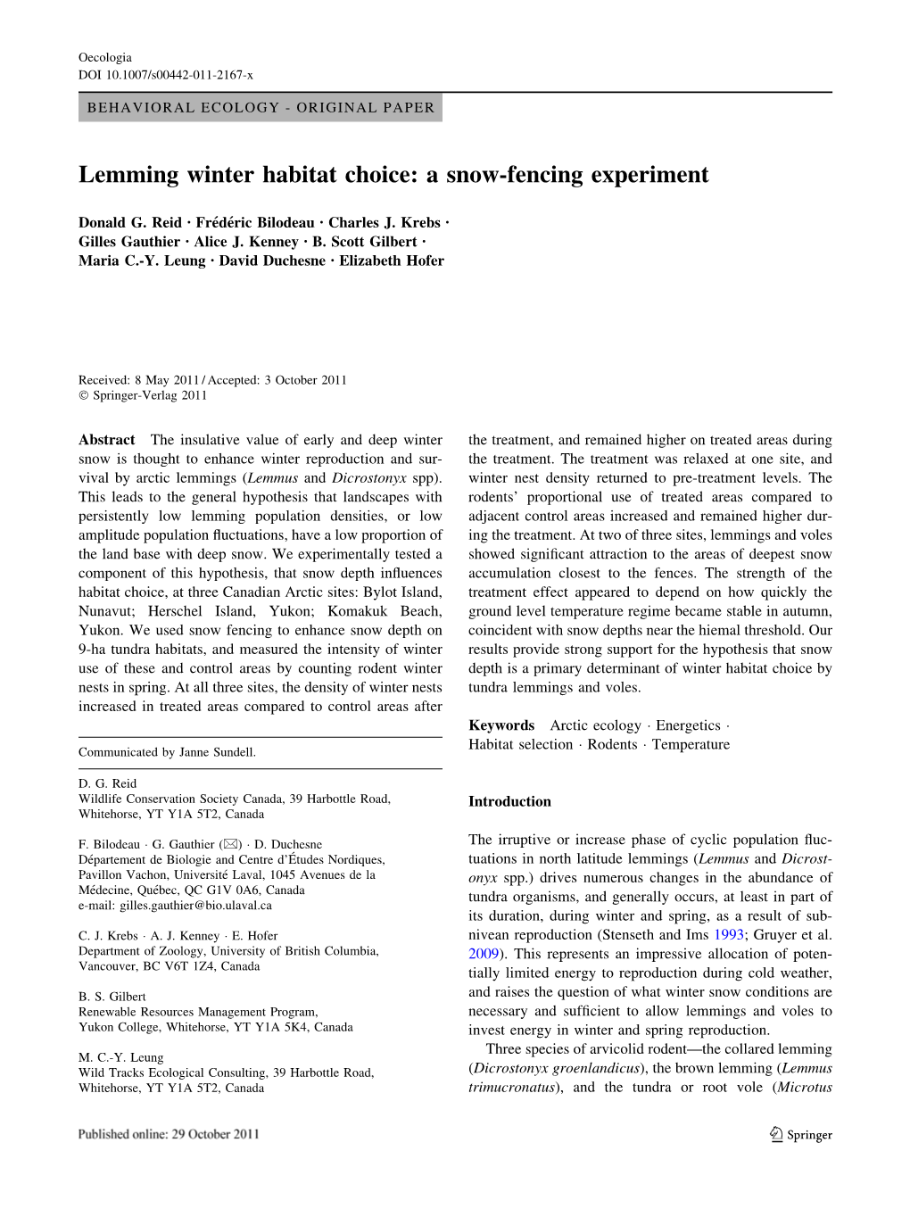 Lemming Winter Habitat Choice: a Snow-Fencing Experiment