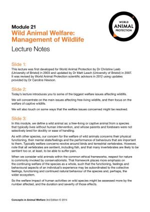 Wild Animal Welfare: Management of Wildlife Lecture Notes