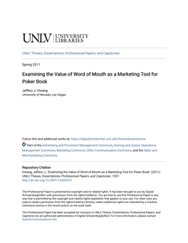 Examining the Value of Word of Mouth As a Marketing Tool for Poker Book