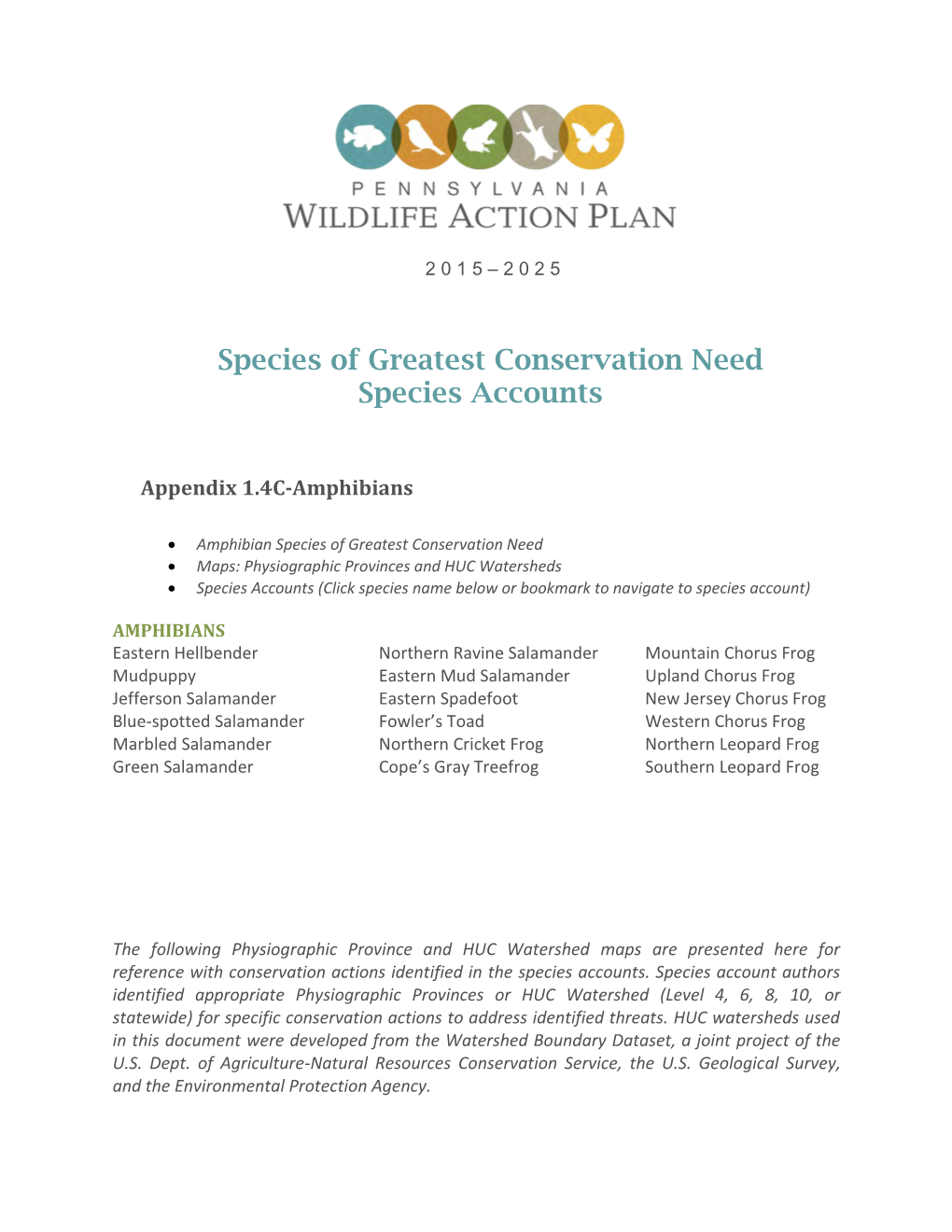 Species of Greatest Conservation Need Species Accounts