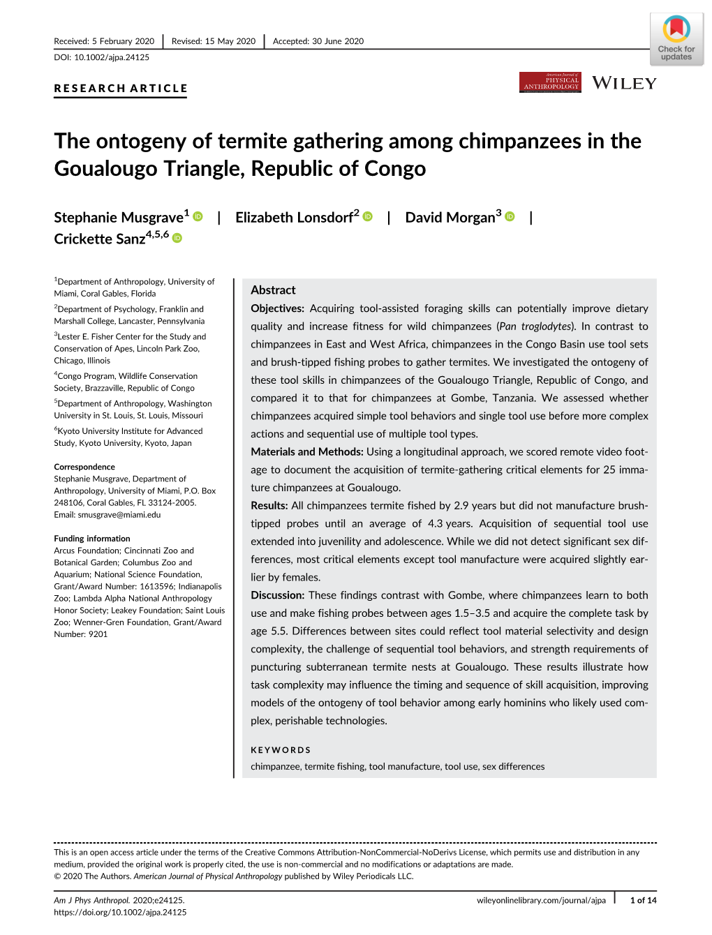 The Ontogeny of Termite Gathering Among Chimpanzees in the Goualougo Triangle, Republic of Congo