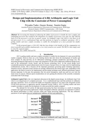 Design and Implementation of 4-Bit Arithmetic and Logic Unit Chip with the Constraint of Power Consumption