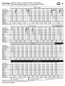 Offenburg - Hausach - Wolfach - Schiltach - Freudenstadt 721/720 Schienenersatzverkehr Alpirsbach - Freudenstadt Ab 04.10.2008 Ortenau-S-Bahn Gmbh, Rammersweierstr
