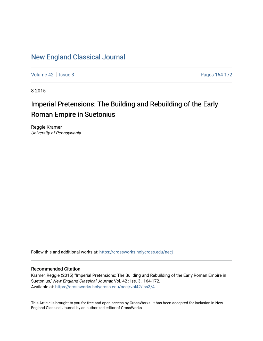 Imperial Pretensions: the Building and Rebuilding of the Early Roman Empire in Suetonius