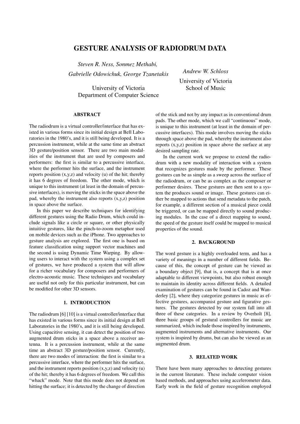 Gesture Analysis of Radiodrum Data