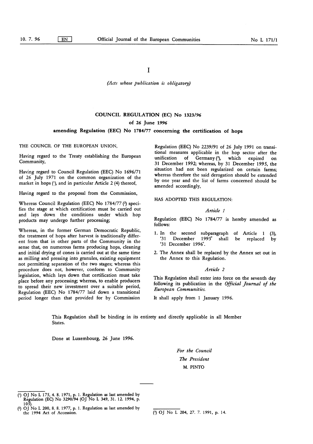 Amending Regulation (EEC) No 1784/77 Concerning the Certification of Hops