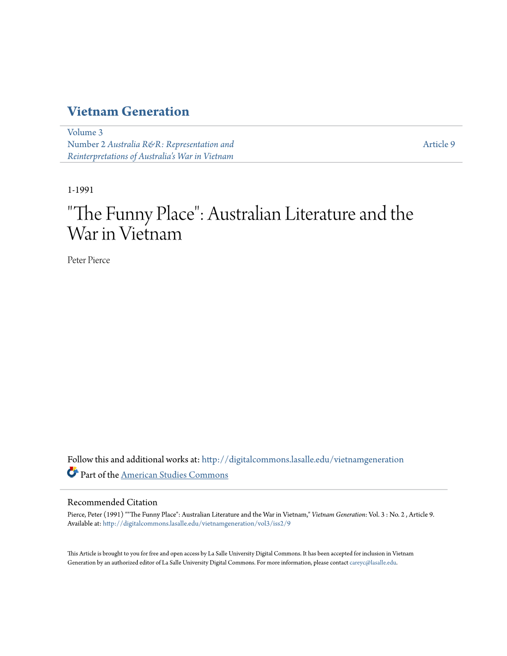 Australian Literature and the War in Vietnam Peter Pierce