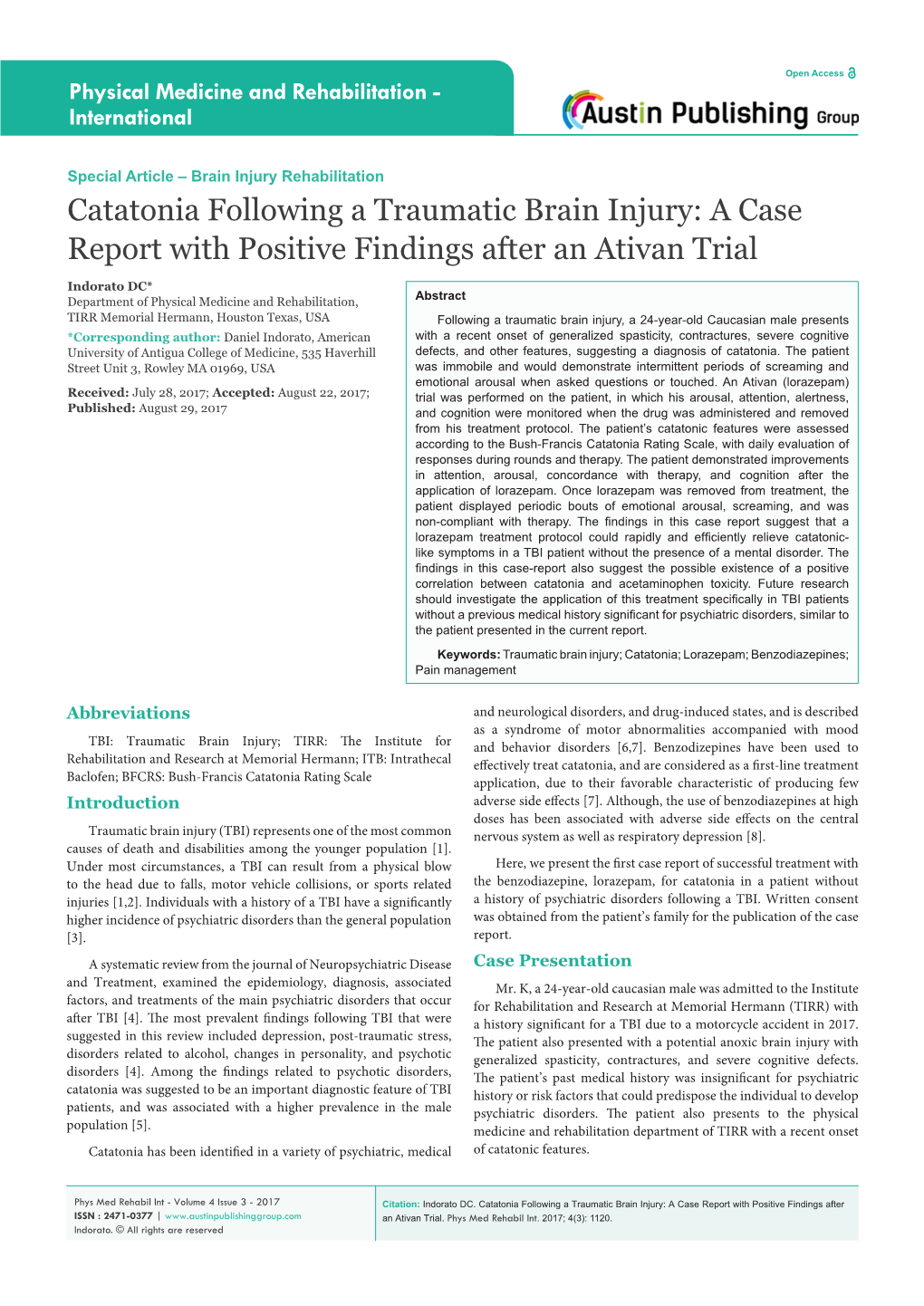 Catatonia Following a Traumatic Brain Injury: a Case Report with Positive Findings After an Ativan Trial