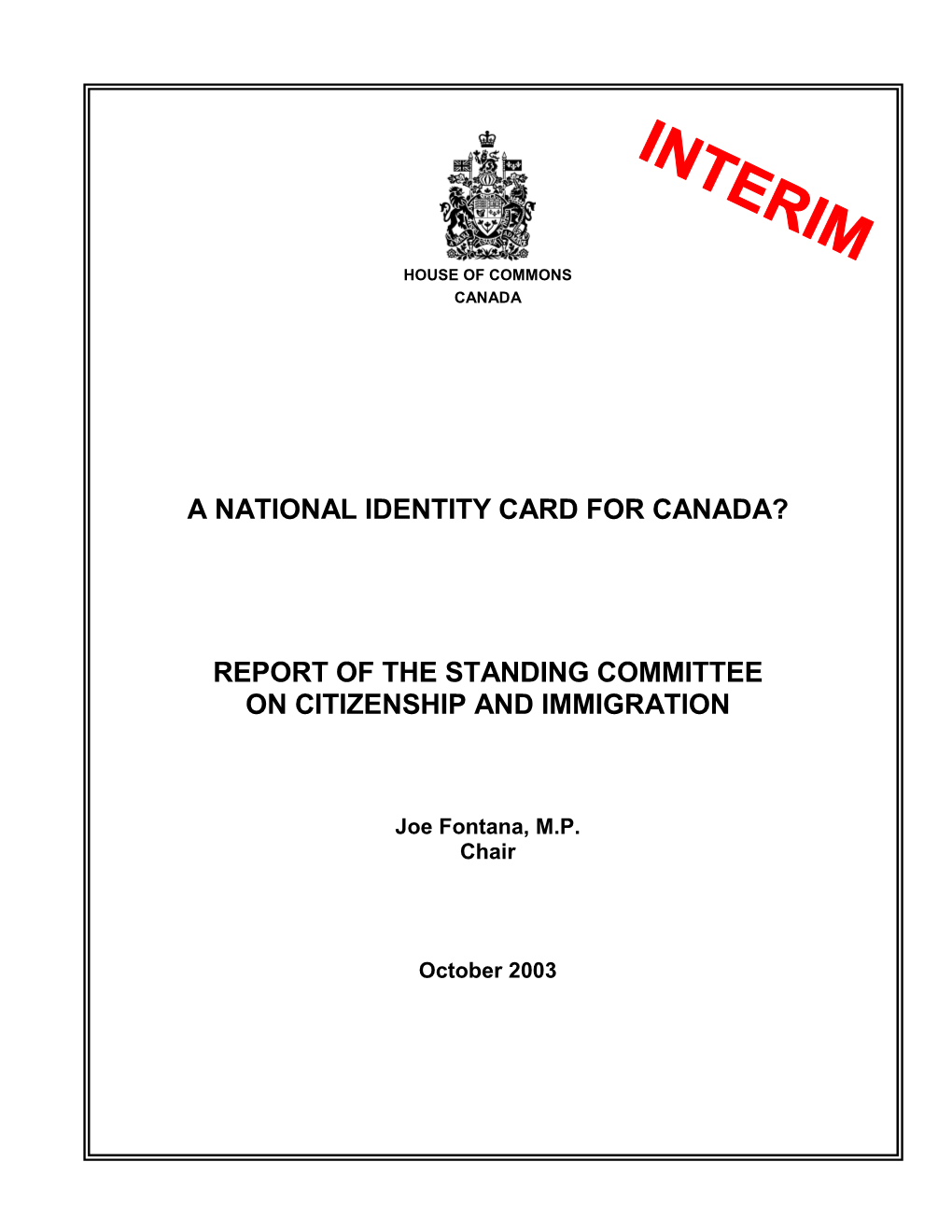 A National Identity Card for Canada?