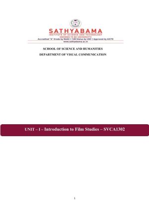 I – Introduction to Film Studies – SVCA1302
