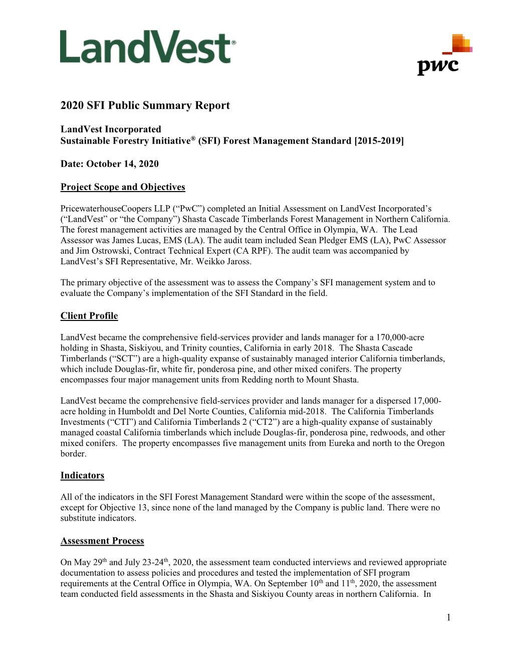2020 SFI Public Summary Report