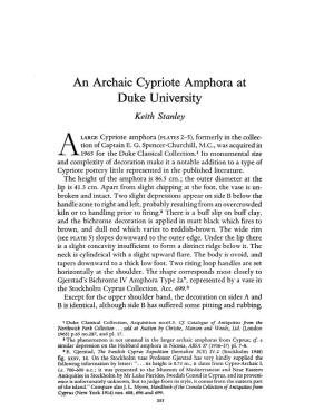 An Archaic Cypriote Amphora at Duke University Stanley, Keith Greek, Roman and Byzantine Studies; Winter 1968; 9, 4; Proquest Pg