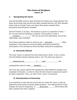 The Canon of Scripture Lesson 19