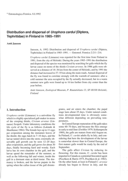 Distribution and Dispersal of Urophora Cardui (Diptera, Tephritidae) in Finland in 1985-1991