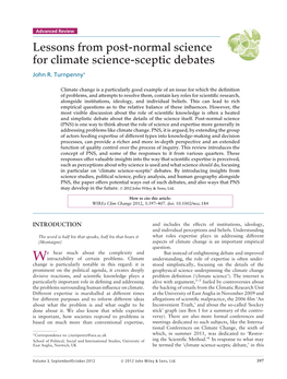 Lessons from Post‐Normal Science for Climate Science‐Sceptic Debates