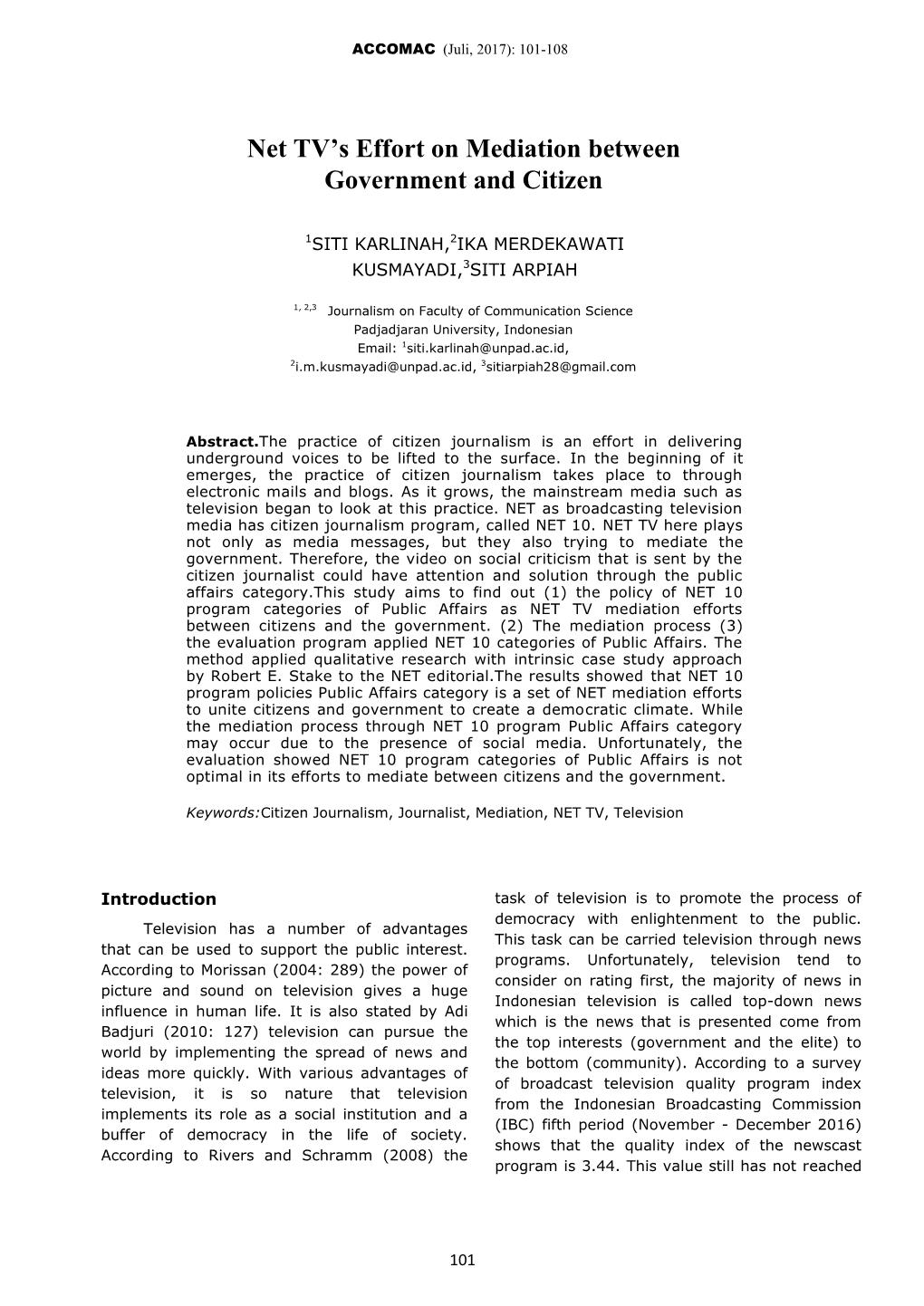 Net TV's Effort on Mediation Between Government and Citizen