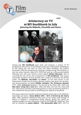 Aristocracy on TV at BFI Southbank in July Featuring the Mitfords, Churchills and Astors