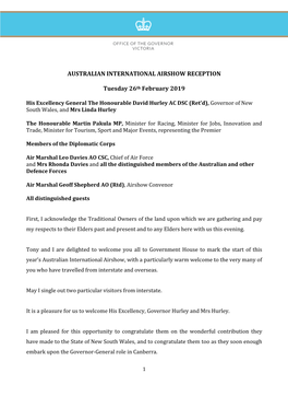 AUSTRALIAN INTERNATIONAL AIRSHOW RECEPTION Tuesday