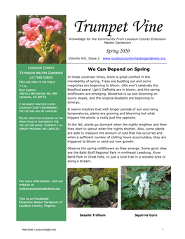 Trumpet Vine Knowledge for the Community from Loudoun County Extension Master Gardeners Spring 2020
