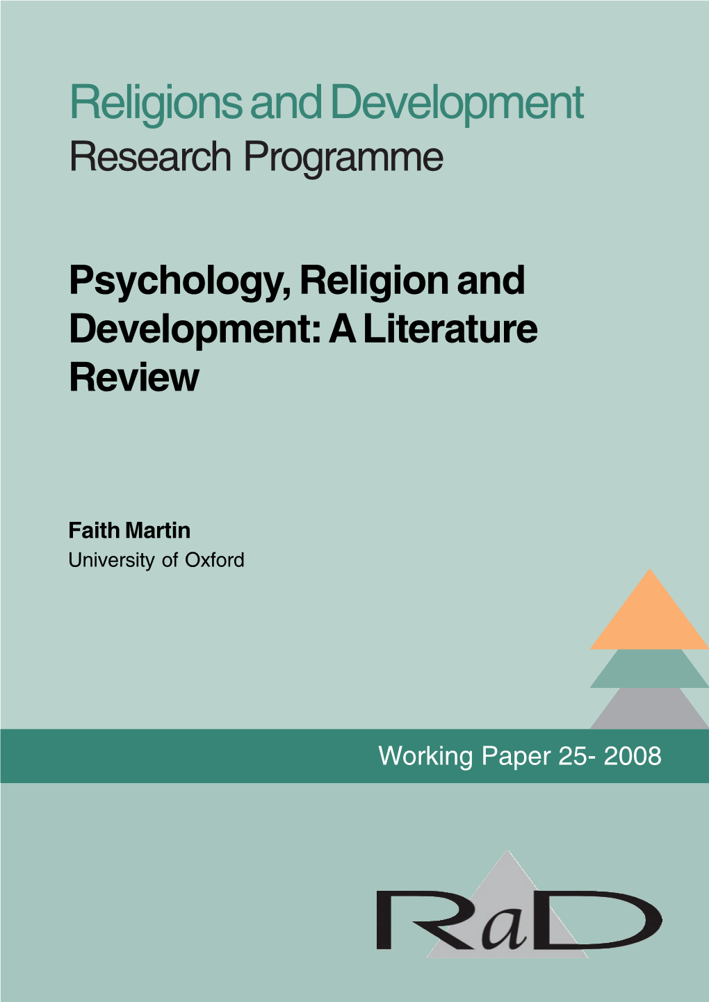 Psychology, Religion and Development: a Literature Review