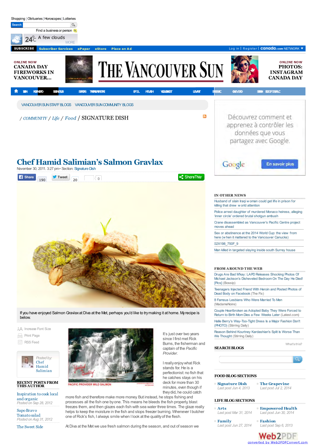 Chef Hamid Salimian's Salmon Gravlax | Vancouver