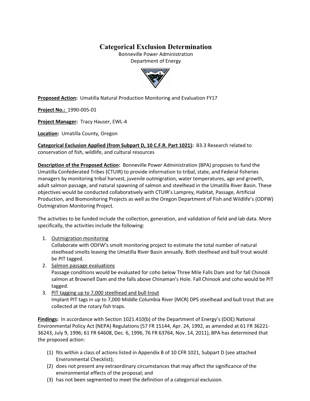 Umatilla Natural Production Monitoring and Evaluation FY17