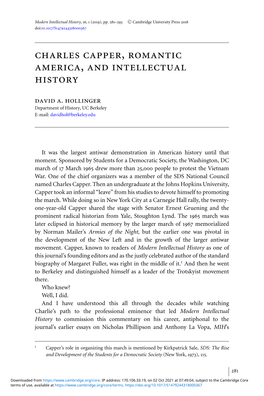 Charles Capper, Romantic America, and Intellectual History