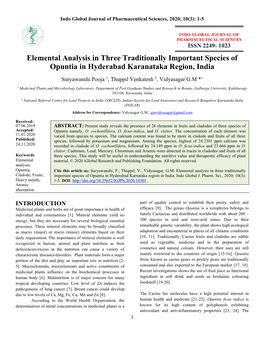 Elemental Analysis in Three Traditionally Important Species of Opuntia in Hyderabad Karanataka Region, India