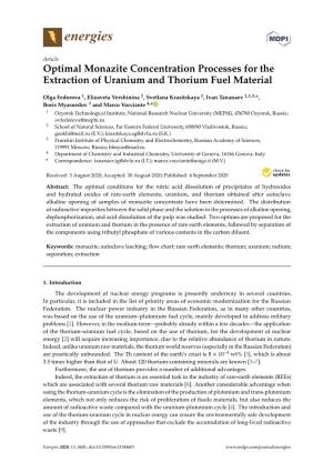 Optimal Monazite Concentration Processes for the Extraction of Uranium and Thorium Fuel Material