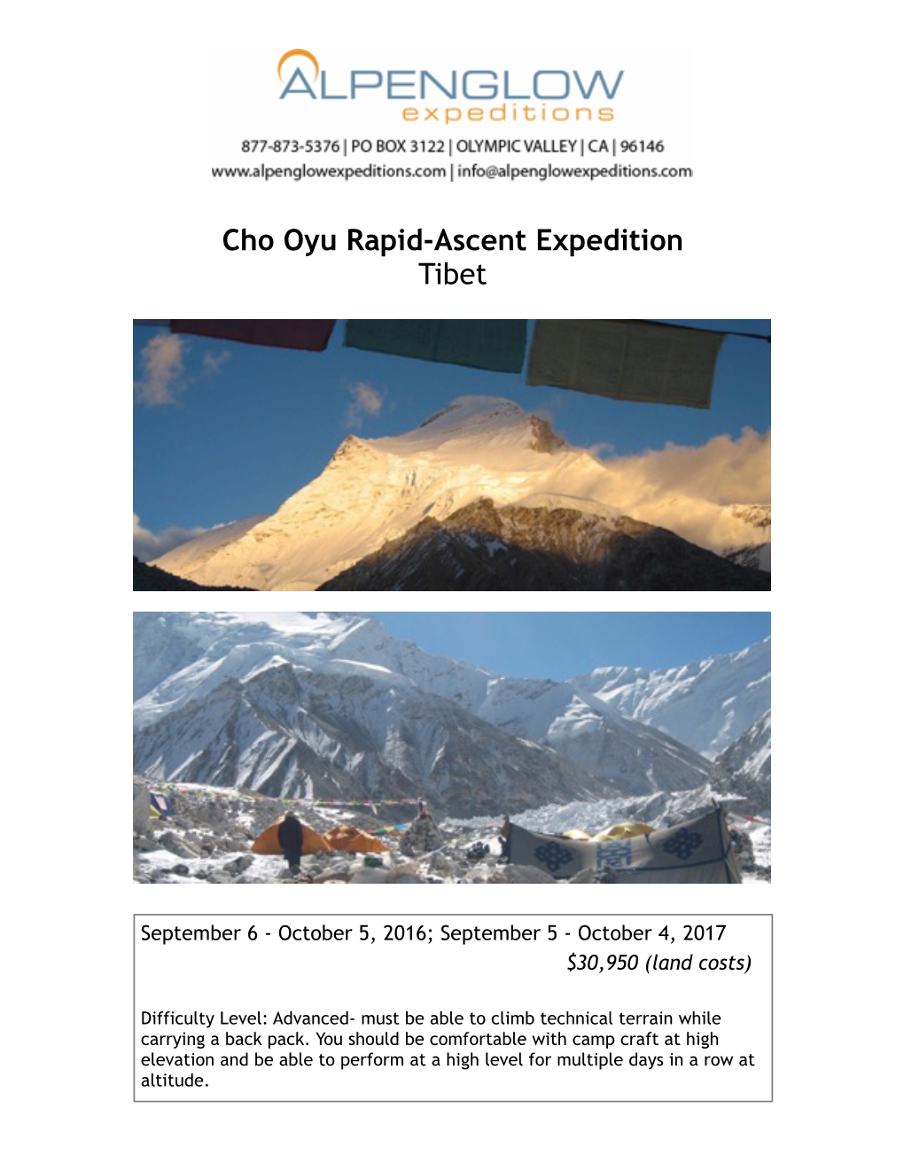 Cho Oyu Rapid-Ascent Expedition Tibet