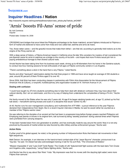 Arnis. Boosts Fil-Ams. Sense of Pride
