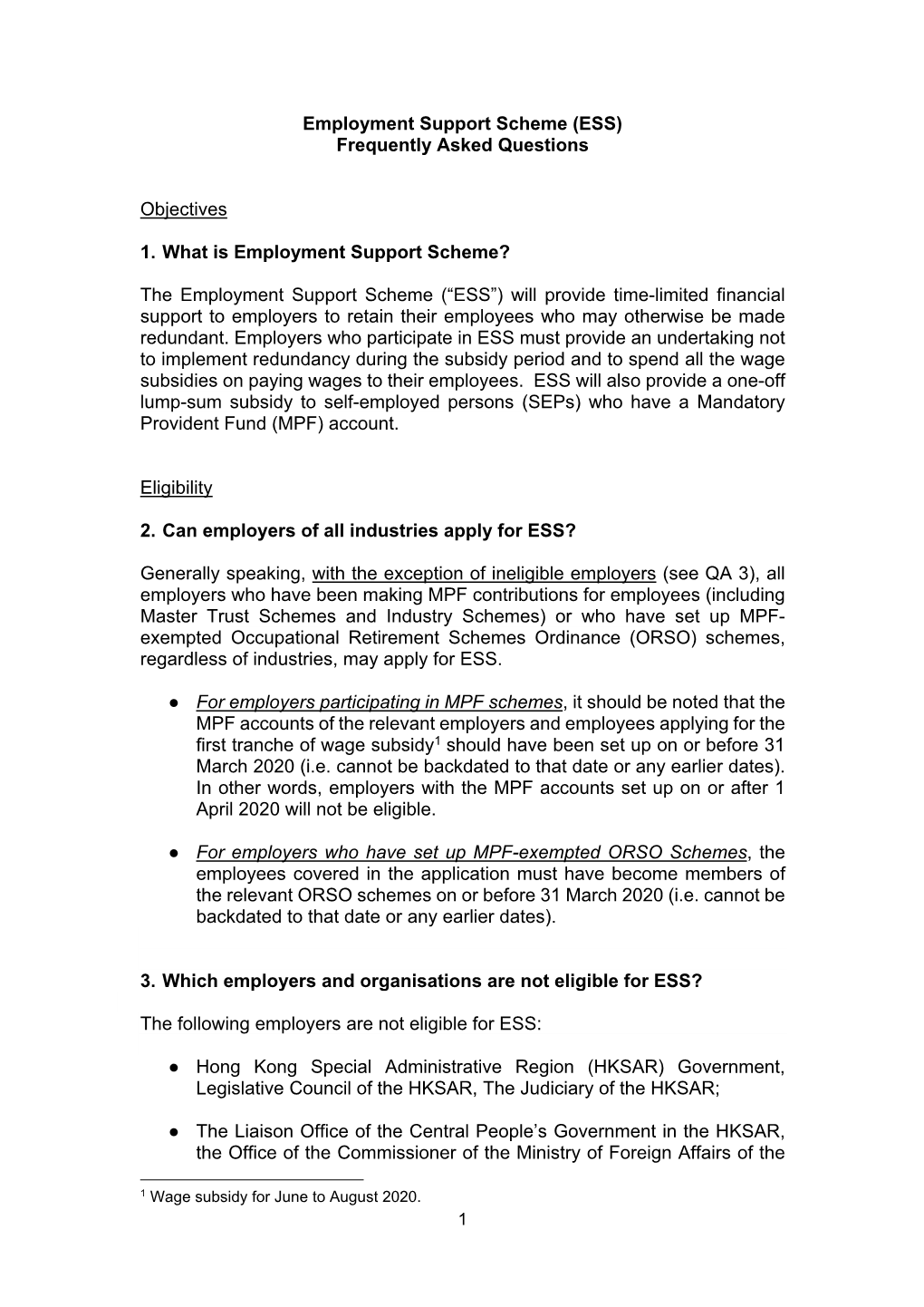 Employment Support Scheme (ESS) Frequently Asked Questions