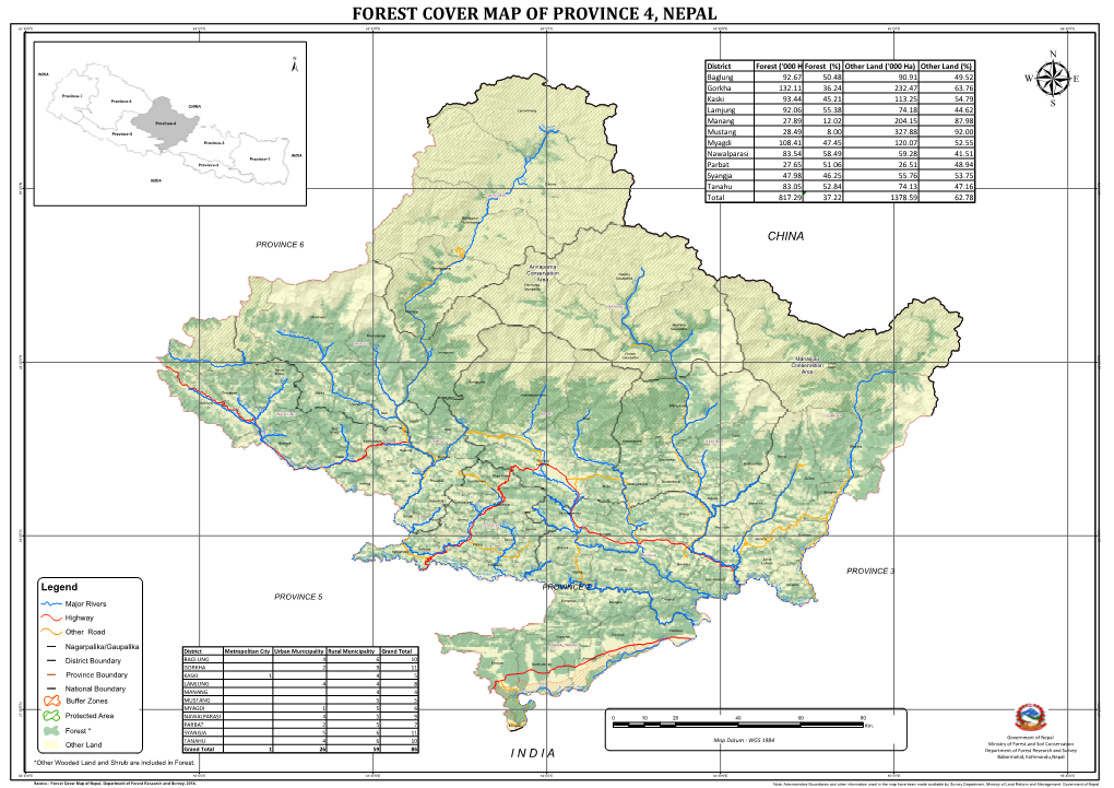 Forest Cover Map of Province 4, Nepal