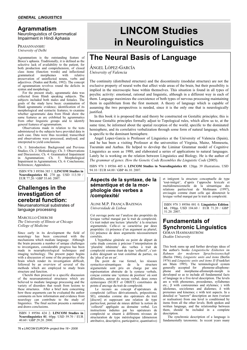 LINCOM Studies in Neurolinguistics 03