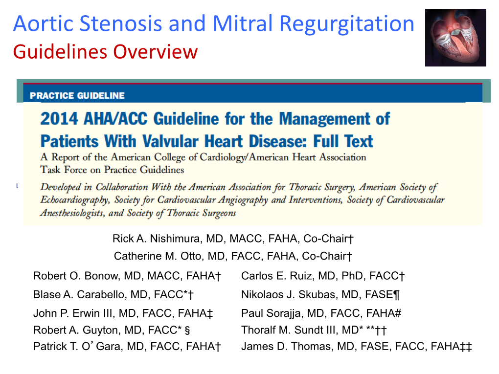 Aortic Stenosis and Mitral Regurgitation Guidelines Overview