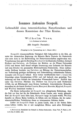 Ioannes Antonius Scopoli. Lebensbild Eines Österreichischen Naturforschers Und Dessen Kenntnisse Der Pilze Krains