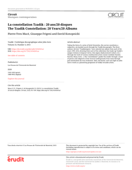 La Constellation Tzadik : 20 Ans/20 Disques the Tzadik Constellation: 20 Years/20 Albums Pierre-Yves Macé, Giuseppe Frigeni and David Konopnicki