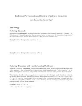 Factoring Polynomials and Solving Quadratic Equations