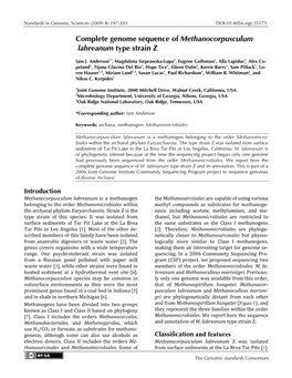 Complete Genome Sequence of Methanocorpusculum Labreanum Type Strain Z