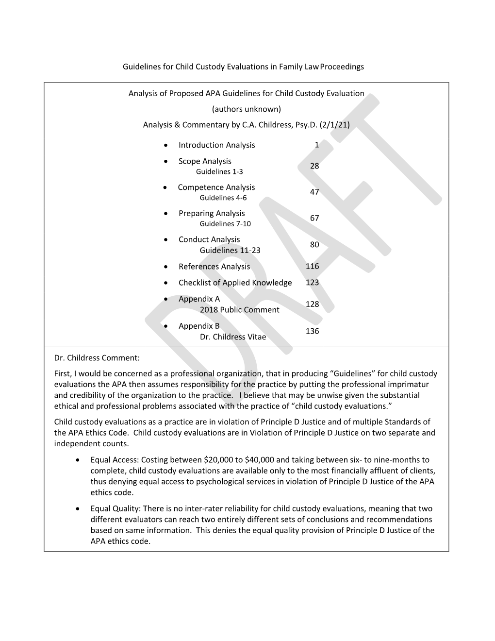 Childress Analysis APA Proposed Guidelines for Custody Evaluation