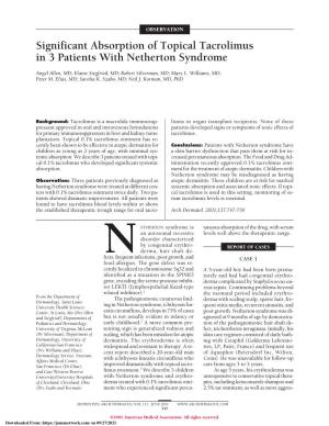 Significant Absorption of Topical Tacrolimus in 3 Patients with Netherton Syndrome