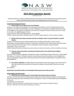 2013-2014 Legislative Agenda Updated: April 2, 2014