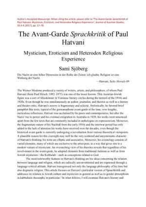 The Avant-Garde Sprachkritik of Paul Hatvani: Mysticism, Eroticism, and Heterodox Religious Experience’, Journal of Austrian Studies, 50:3-4 (2017), Pp