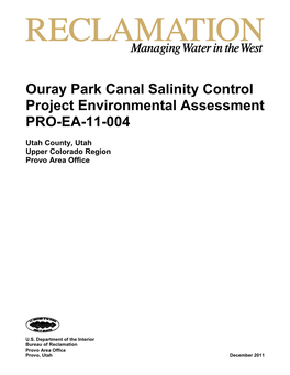 Ouray Park Canal Salinity Control Project Environmental Assessment PRO-EA-11-004