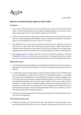 Women in Church & Society: Report to ACC17, 2019