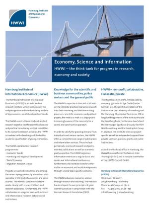 Economy, Science and Information HWWI – the Think Tank for Progress in Research, Economy and Society
