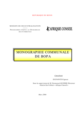 Monographie Communale De Bopa