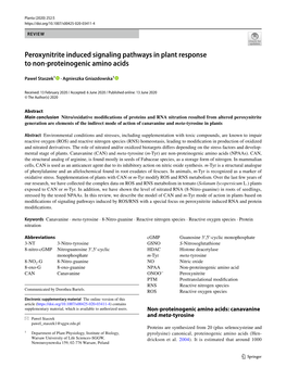 Peroxynitrite Induced Signaling Pathways in Plant Response to Non‑Proteinogenic Amino Acids