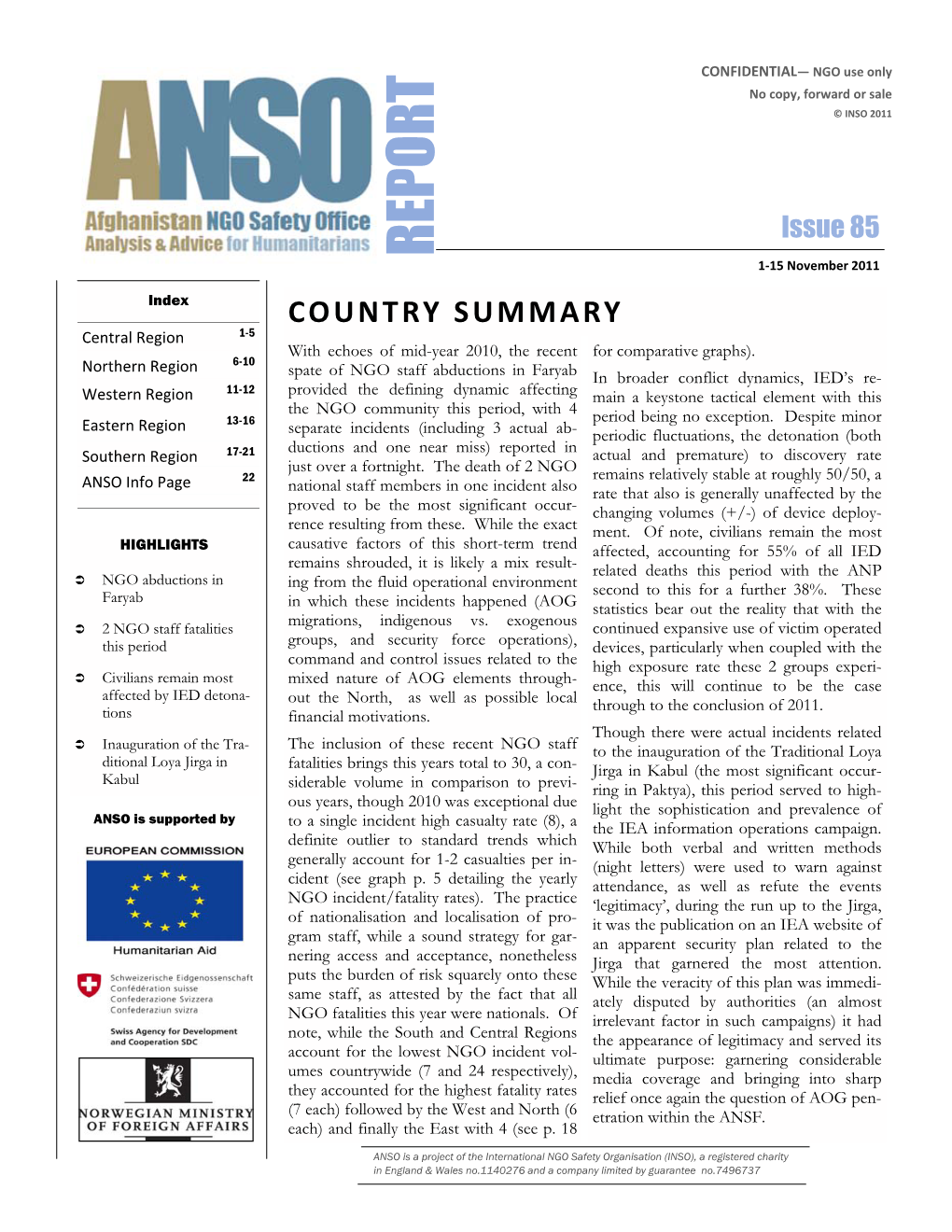 The ANSO Report (1-15 November 2011)